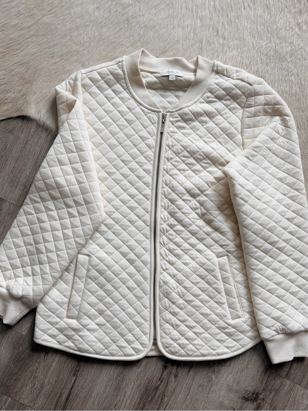 Matty M Quilted Cream Bomber Jacket